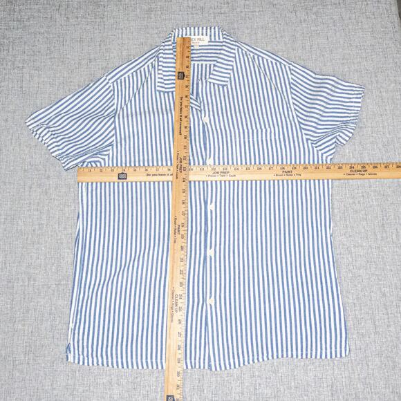 ALEX MILL Men's Seersucker Camp Shirt Blue striped Short Sleeve sz Large - Picture 6 of 7